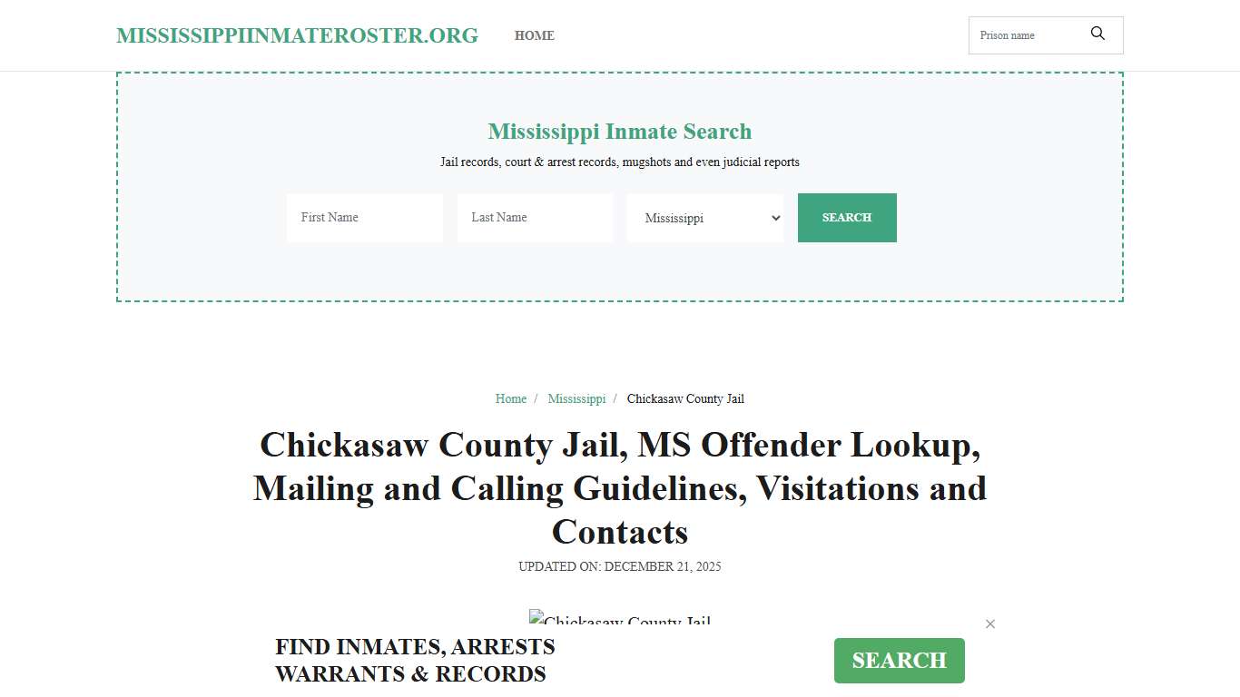 Chickasaw County Jail, MS: Inmate Search Options, Visitations, Contacts