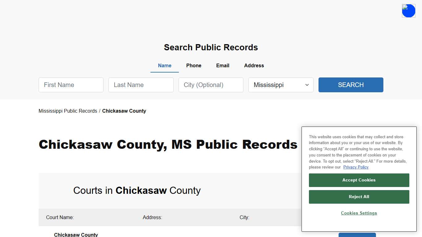 Chickasaw County, MS Public Court, Arrest and Inmate Records - ThePublicIndex