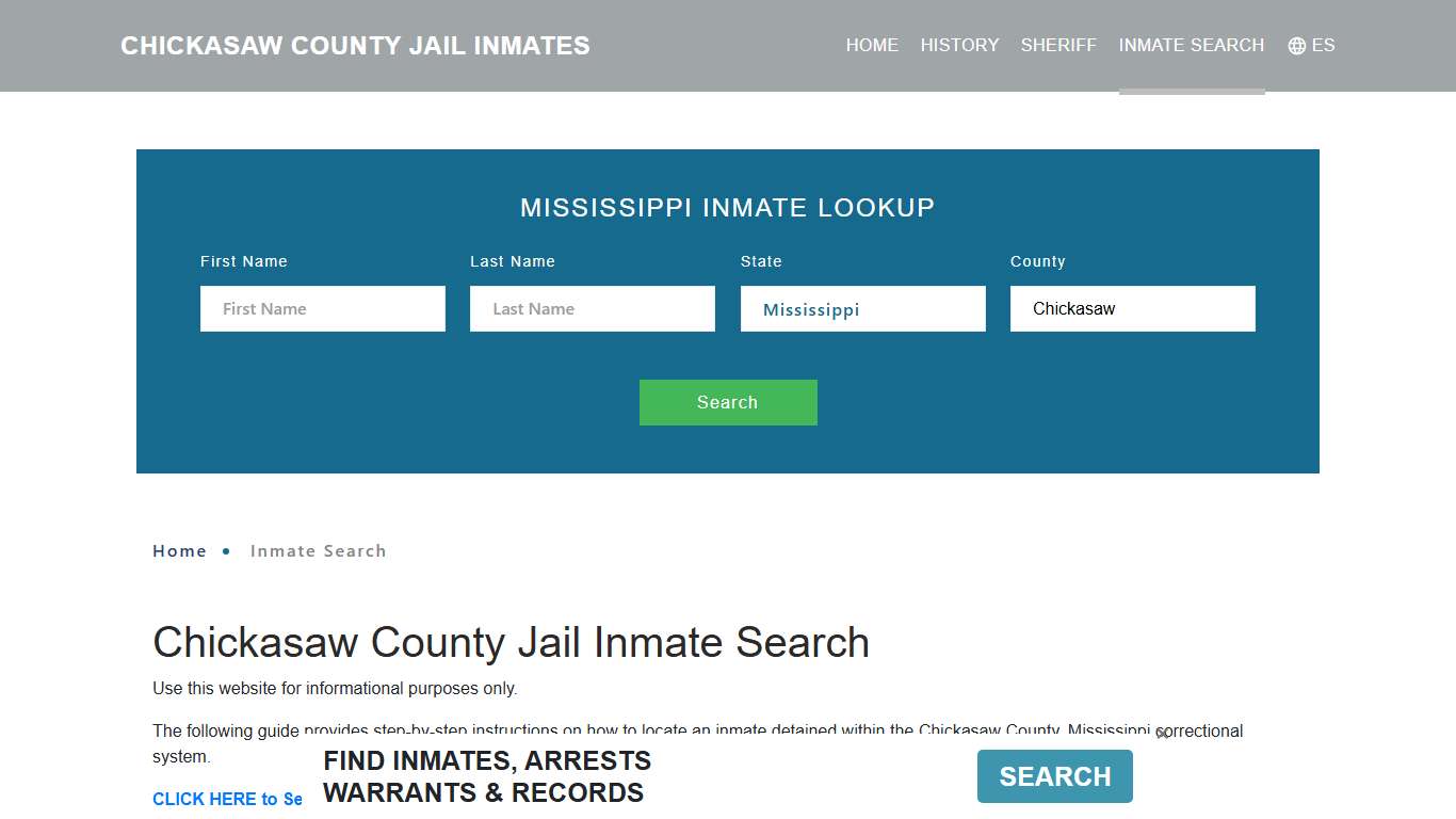 Chickasaw County, MS Detainee Lookup